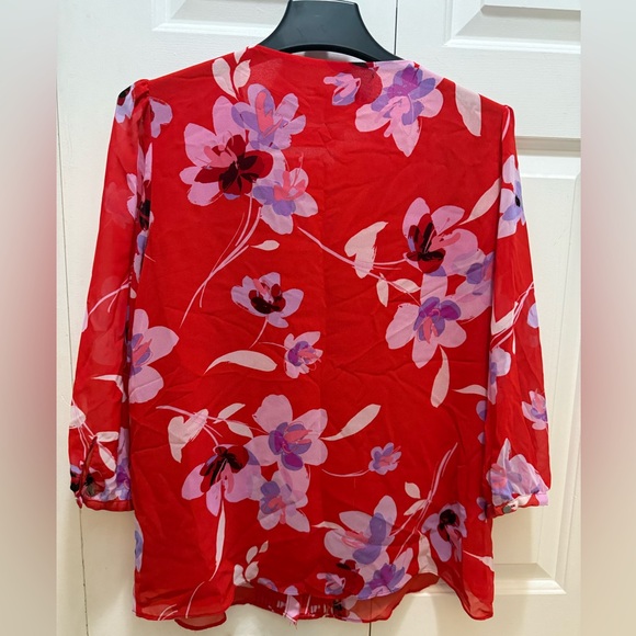 Calvin Klein Red and Purple Floral Blouse SzM - Picture 2 of 5